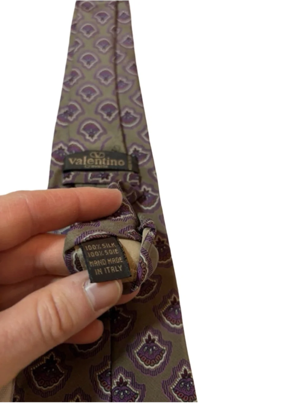 Valentino Silk Tie Brown Purple Medallion Print Made in Italy Luxury Designer